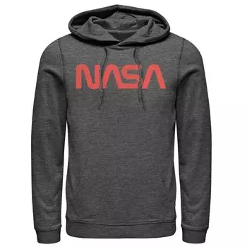 Мужской пуловер с капюшоном и простым красным текстовым логотипом NASA Licensed Character