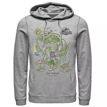 Мужской пуловер с капюшоном и рисунком «Мир Юрского периода» Isla Nublar Map Licensed Character