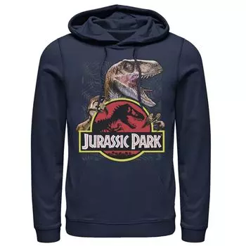 Мужской пуловер с капюшоном и рисунком «Парк Юрского периода Raptor» с цветным логотипом Licensed Character, синий