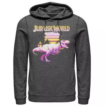 Мужской пуловер с капюшоном Jurassic World неоновый фиолетово-желтый T-Rex Licensed Character