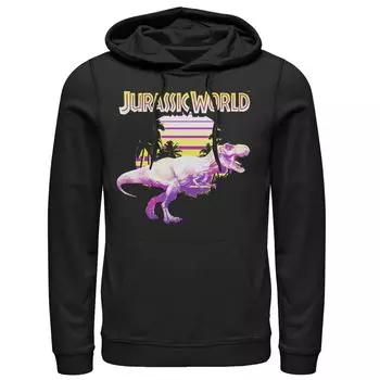 Мужской пуловер с капюшоном Jurassic World неоновый фиолетово-желтый T-Rex Licensed Character, черный