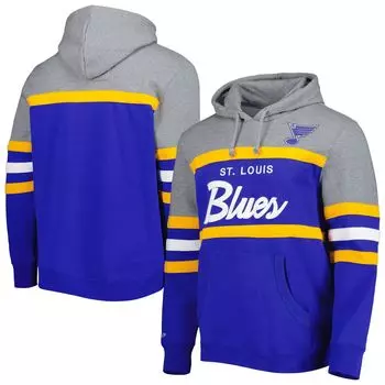 Мужской пуловер с капюшоном Mitchell & Ness Blue/Heather Grey St. Louis Blues Head Coach