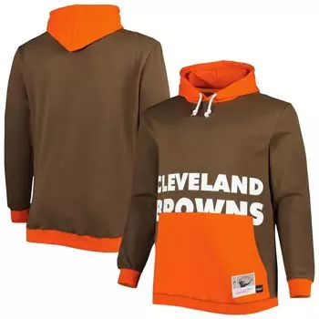 Мужской пуловер с капюшоном Mitchell & Ness Brown/Orange Cleveland Browns Big & Tall Big Face
