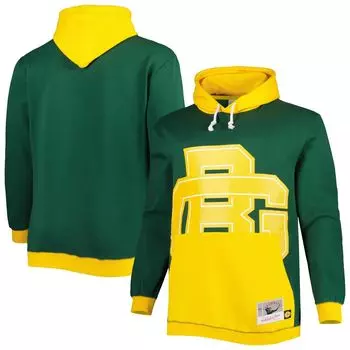 Мужской пуловер с капюшоном Mitchell & Ness Green/Gold Green Bay Packers Big & Tall Big Face