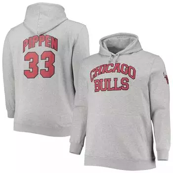 Мужской пуловер с капюшоном Mitchell & Ness Scottie Pippen Heathered Grey Chicago Bulls Big & Tall Name & Number