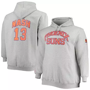 Мужской пуловер с капюшоном Mitchell & Ness Steve Nash Heathered Grey Phoenix Suns Big & Tall Name & Number