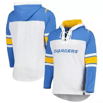 Мужской пуловер с капюшоном на шнуровке Los Angeles Chargers Heather Grey Gridiron '47