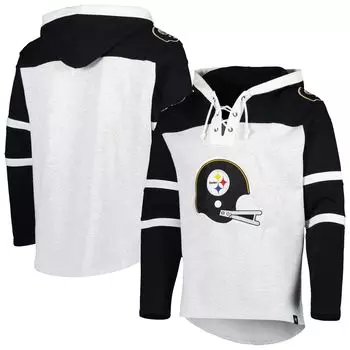 Мужской пуловер с капюшоном на шнуровке Pittsburgh Steelers Хизер серого цвета с историческим логотипом '47 Pittsburgh Steelers