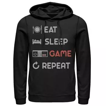 Мужской пуловер с капюшоном Nintendo Eat Sleep Game Repeat Licensed Character