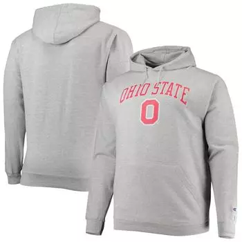 Мужской пуловер с капюшоном Powerblend Powerblend с большой аркой и логотипом Heather Grey Ohio State Buckeyes Big & Tall Champion