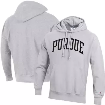 Мужской пуловер с капюшоном Purdue Boilermakers Team Arch обратного плетения с принтом серого цвета Champion