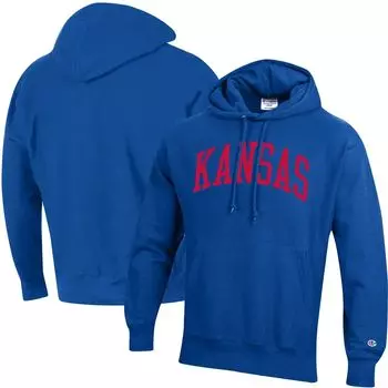 Мужской пуловер с капюшоном Royal Kansas Jayhawks Team Arch обратного переплетения Champion