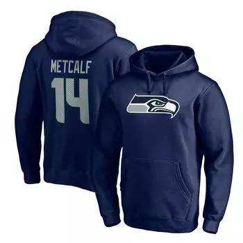 Мужской пуловер с капюшоном с фирменным логотипом DK Metcalf College Navy Seattle Seahawks со значком игрока, именем и номером Fanatics