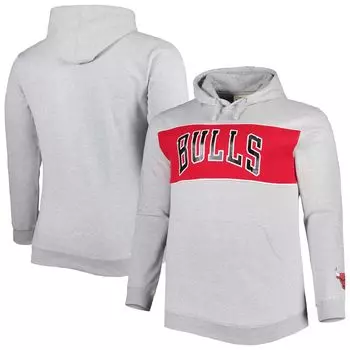 Мужской пуловер с капюшоном с логотипом Heather Grey Chicago Bulls Big & Tall с надписью Fanatics