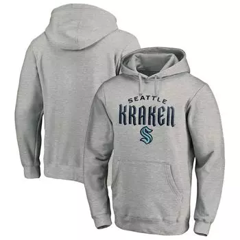 Мужской пуловер с капюшоном с логотипом Heather Grey Seattle Kraken Team Lockup Fanatics