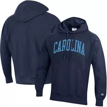 Мужской пуловер с капюшоном темно-синего цвета North Carolina Tar Heels Team Arch обратного переплетения Champion