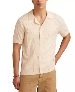 Мужской пуловер с коротким рукавом и вязаным узором на пуговицах Lucky Brand, серый