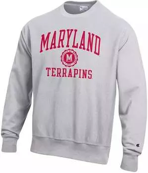 Мужской пуловер с круглым вырезом Champion Maryland Terrapins серебристо-серого цвета с обратным плетением, толстовка с капюшоном