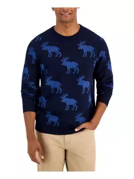 Мужской пуловер с круглым вырезом Moose из смесовой шерсти Club Room, цвет Navy Blue
