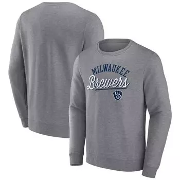 Мужской пуловер с логотипом Heather Grey Milwaukee Brewers Simplicity Fanatics