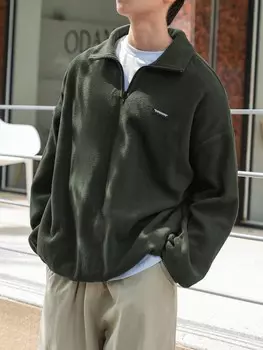 Мужской пуловер с надписью и нашивкой, заниженная линия плеча, молния на четверть, флисовая футболка без футболки Dazy, темно-зеленый