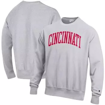 Мужской пуловер с принтом Champion Heathered Grey Cincinnati Bearcats Arch обратного переплетения