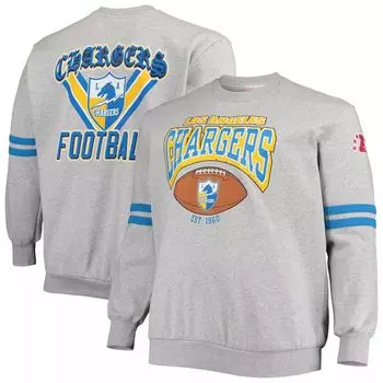 Мужской пуловер с принтом Mitchell & Ness Heathered Grey Los Angeles Chargers Big & Tall со сплошным принтом