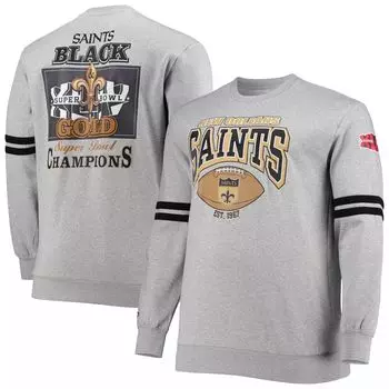 Мужской пуловер с принтом Mitchell & Ness Heathered Grey New Orleans Saints Big & Tall со сплошным принтом