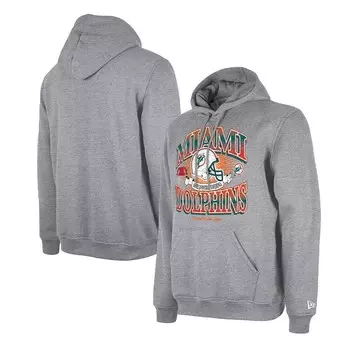 Мужской пуловер в стиле ретро с капюшоном New Era Heather Grey Miami Dolphins, цвет Dol Grey