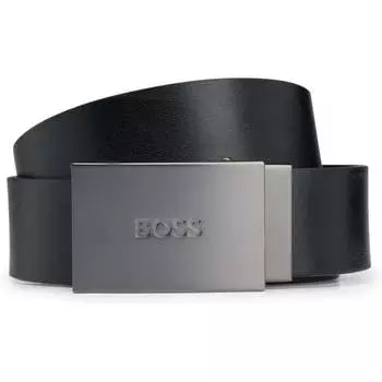 Мужской ремень Hugo Boss Jion Black Leather с регулируемой пряжкой серебристого цвета, черный