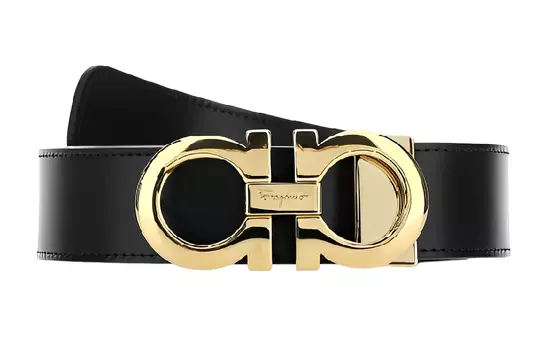 Мужской ремень из коровьей кожи FERRAGAMO шириной 3,5 см, черный