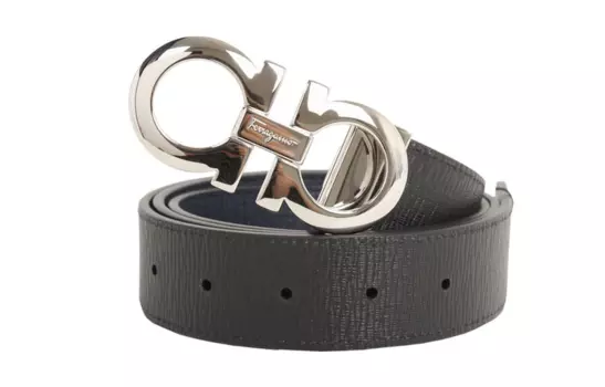Мужской ремень из коровьей кожи FERRAGAMO, черный/синий, ширина 3,5 см