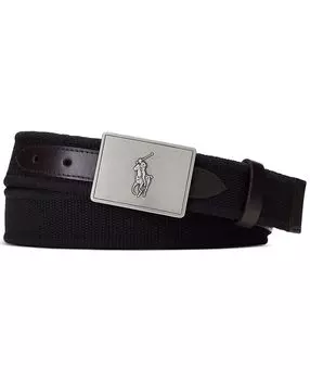 Мужской ремень из ткани и кожи с бляшкой Pony Plaque Polo Ralph Lauren