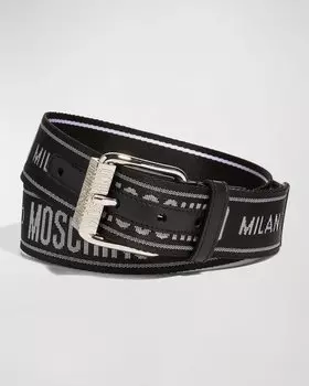 Мужской ремень из жаккардовой ткани с логотипом Moschino, цвет Black Multi