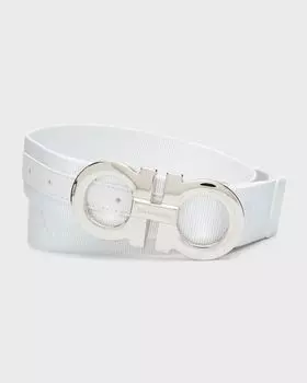 Мужской ремень из жаккардовой ткани с пряжкой Gancini Ferragamo, цвет Bianco A02