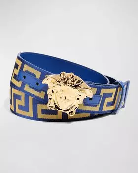 Мужской ремень Medusa/Greek Key Web в тон Versace, цвет Black