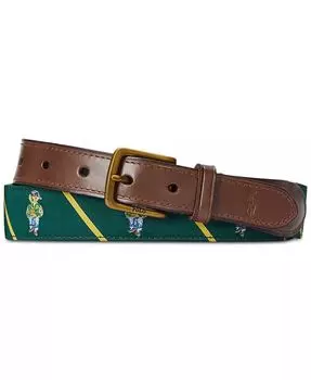Мужской ремень-поло с кожаной отделкой Bear Polo Ralph Lauren, зеленый