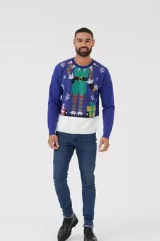Мужской рождественский джемпер Elfster Society 8, синий