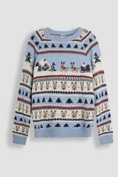 Мужской рождественский джемпер с узором «фэр айл» Jojo Maman Bb, синий