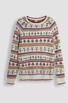 Мужской рождественский джемпер с узором «фэр айл» Jojo Maman Bb, экрю