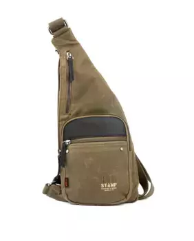 Мужской рюкзак через плечо из вощеной парусины цвета хаки Stamp, цвет Kaki
