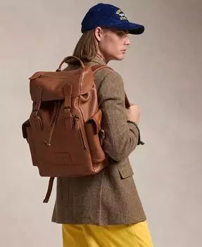 Мужской рюкзак из шагреневой кожи Polo Ralph Lauren, коричневый
