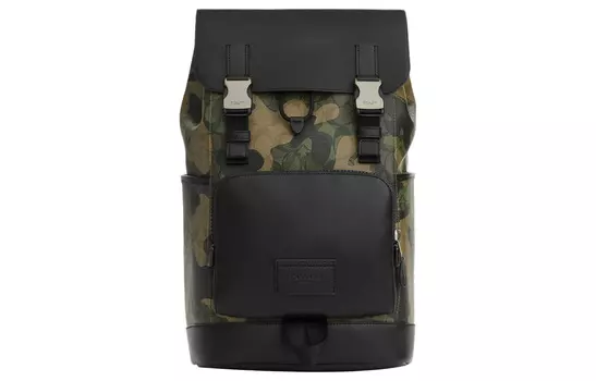 Мужской рюкзак-туба из гладкой телячьей кожи с покрытием и камуфляжным принтом COACH