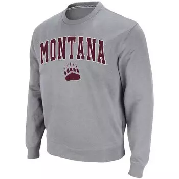 Мужской саржевый пуловер Montana Grizzlies Arch & Logo Tackle серого цвета с принтом меланжевого цвета, толстовка Colosseum