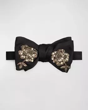 Мужской серебряный галстук-бабочка с кружевной аппликацией Alexander McQueen, цвет Blk/Silver