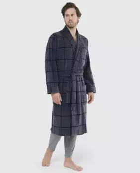 Мужской серый флисовый халат El Bho Nocturno, тёмно-синий