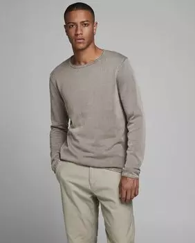 Мужской серый хлопковый свитер с круглым вырезом BCI Jack & Jones, серый
