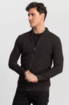 Мужской серый кардиган с полуводолазкой и молнией с рисунком TUDORS, антрацит