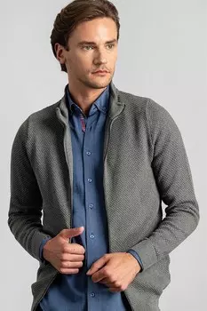 Мужской серый кардиган с полуводолазкой и молнией с рисунком TUDORS, серый