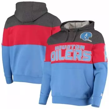 Мужской серый/красный пуловер с капюшоном Houston Oilers Extreme Fireballer Throwback Starter